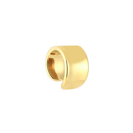 Gouden brede oorclip met concave vorm.
