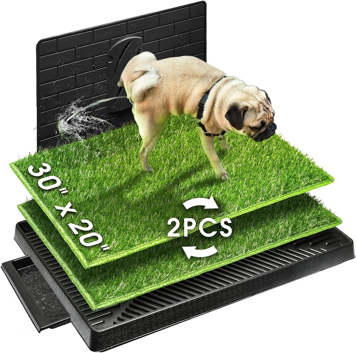 3-Laags Hondentoilet Met Grasmatjes En Drainage - 2 Matjes 56 Gaten Antislip 76x51cm - Ideaal Voor Puppy's Kleine Honden En Oudere Huisdieren - Groen