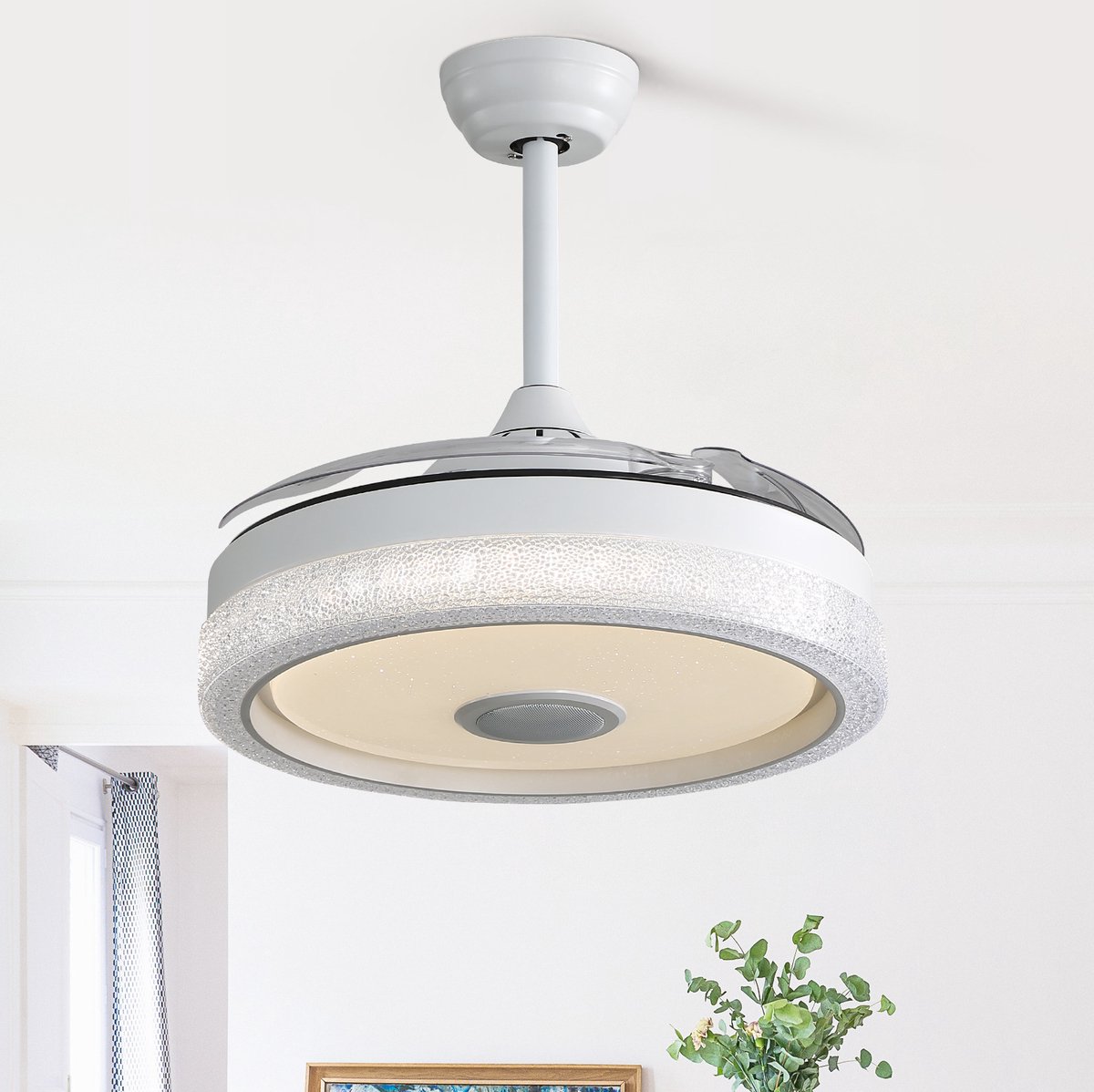 Plafondventilator - 42 Inch - 6 Snelheden - PC - Wit - Met LED Verlichting, Afstandsbediening, RGB Licht en Bluetooth Speaker