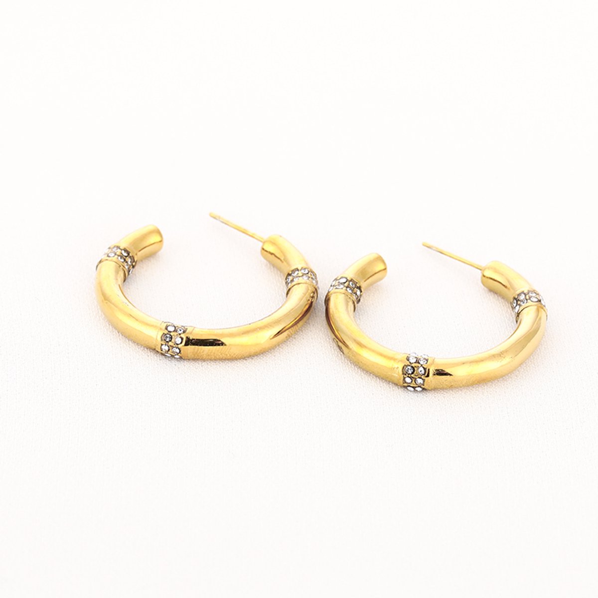 Stainless Steel Strass Band Open Hoops – Luxe Strass Band Oorringen 2,8 cm – RVS - Goud
