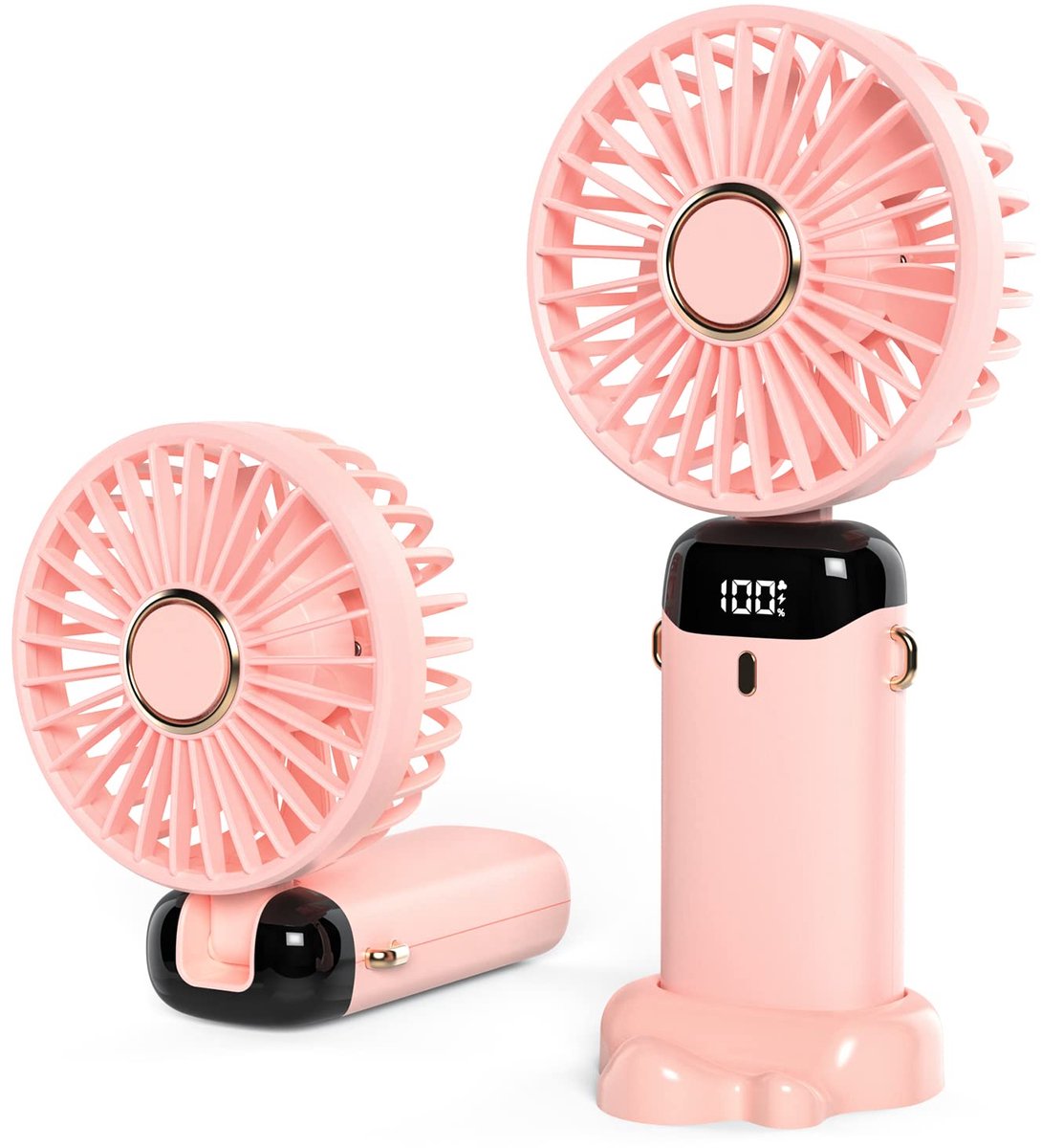 SnelShoppen - JANREAY Mini-handventilator, USB-bureauventilator, opvouwbare tafelventilator met 5 snelheden, 3000 mAh accu, roze, ideaal voor reizen,