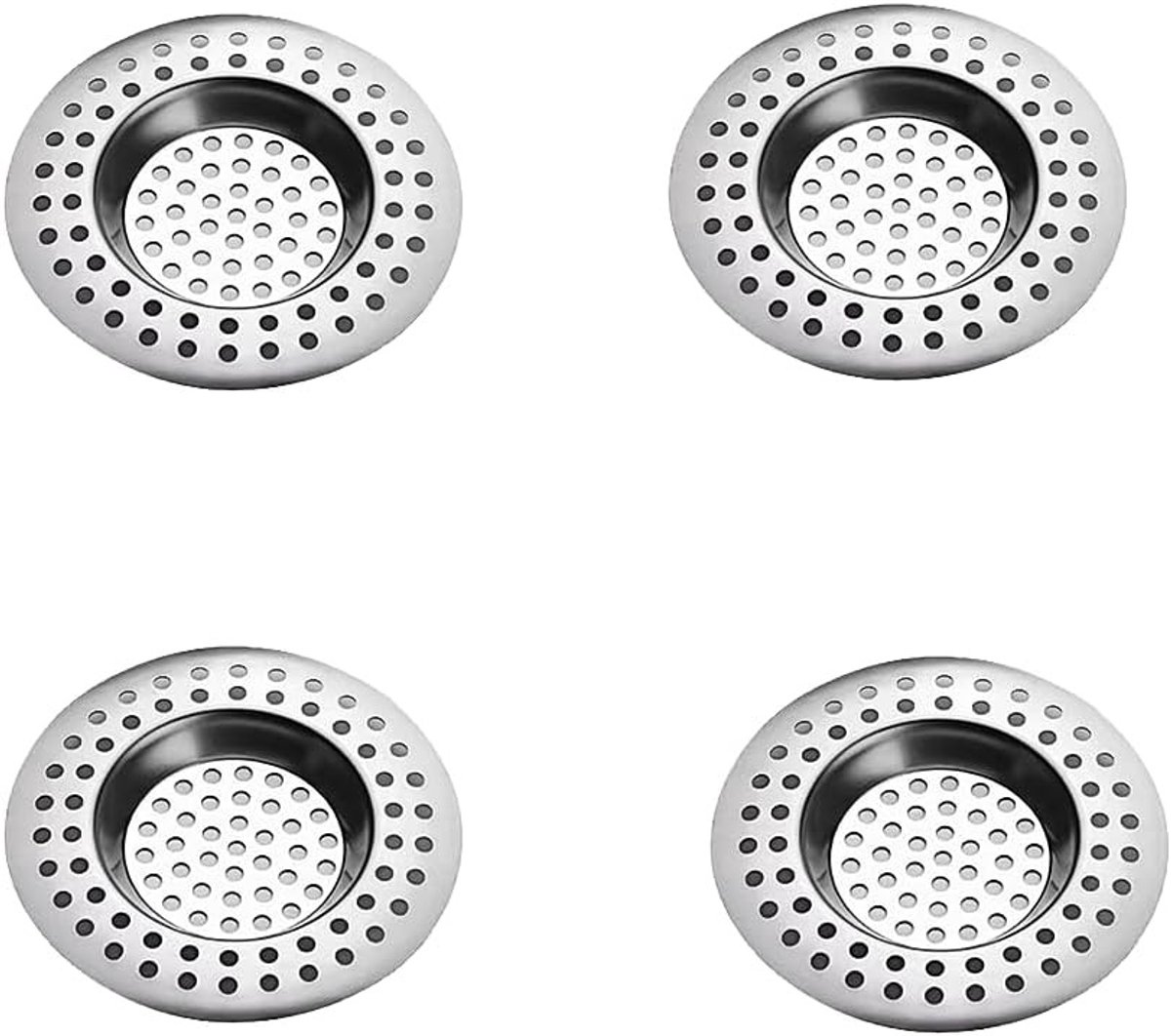 Set van 4 RVS Afvoerzeefjes voor Gootsteen en Douche, Haarvanger en Snelle Afvoeroplossing