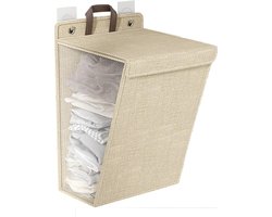 Wasmand (1 stuk) - Opvouwbare wasmand - Wasmand voor vuile was - Hangende wasmand - Opvouwbare wasmand voor huishoudelijk gebruik - Wandgemonteerde badkamerwasmand - Handvat - Ingebouwde waterdichte coating - Beige - 48*36*12 cm