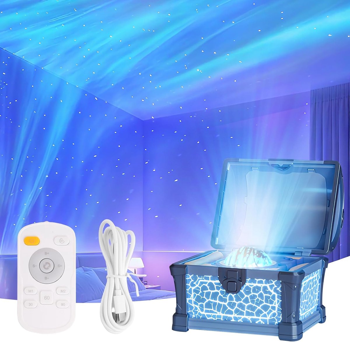 Sterrenhemel projector, creatieve schatkist, LED poollicht lamp met 8 verlichtingsmodi en afstandsbediening, noorderlicht projector kinderen voor kamer decoratie volwassenen kinderen [Energieklasse A]（Bluetooth-versie）