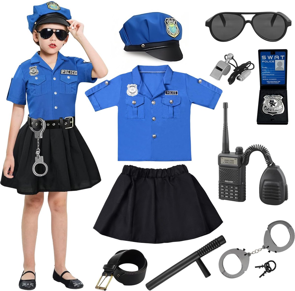 SnelShoppen - Luckyou Politiekostuum voor Kinderen - Politieagent Kostuum voor Meisjes - Rollenspel Set L - Perfect voor Carnaval en Halloween
