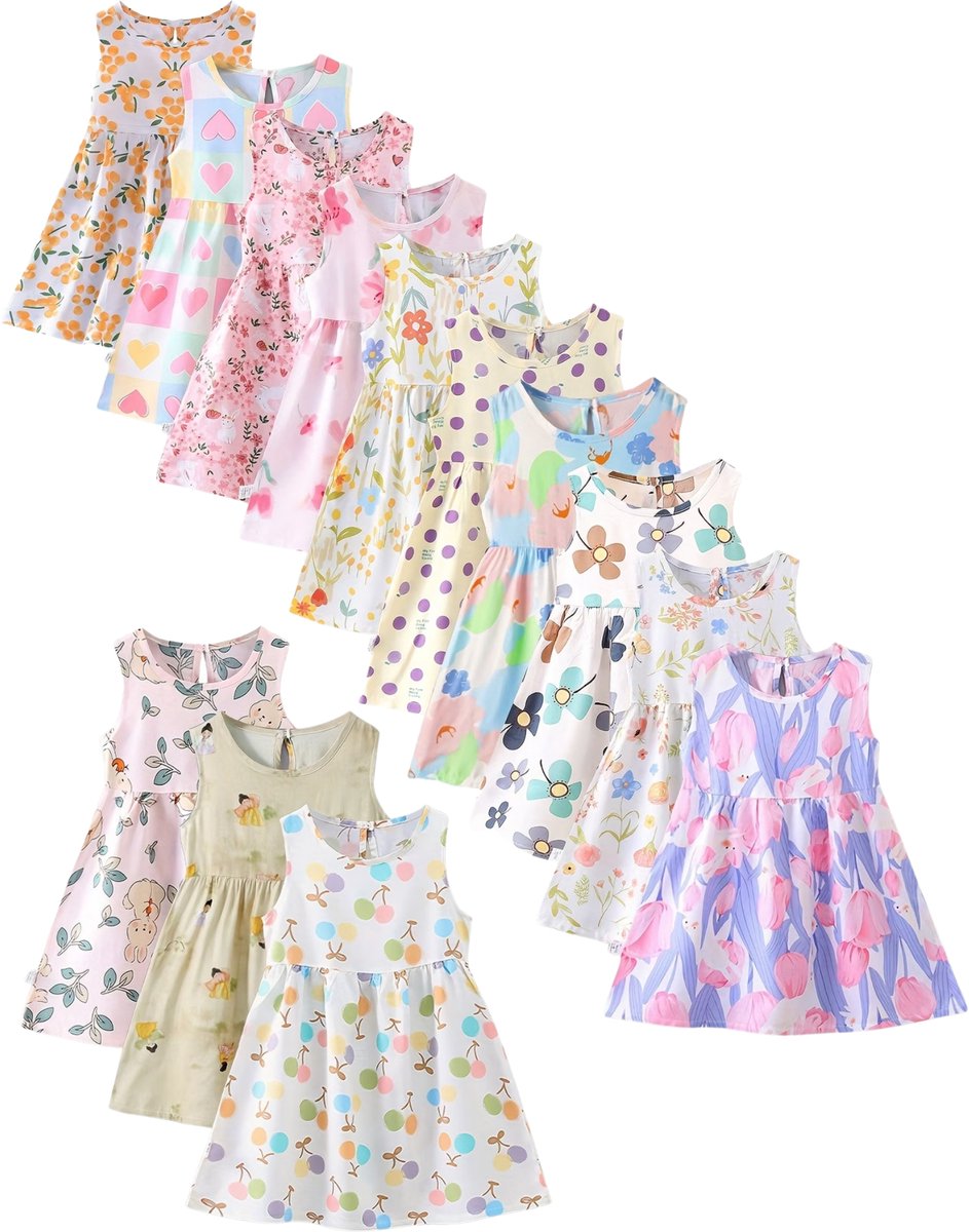 Currero Zomerjurk Meisjes Zomerjurken Kinderen Jurk Meisje Ibiza Stijl Sundress Kinderkleding 5 3-4 Jaar Willekeurige Bloemkleuren 5 Stuks