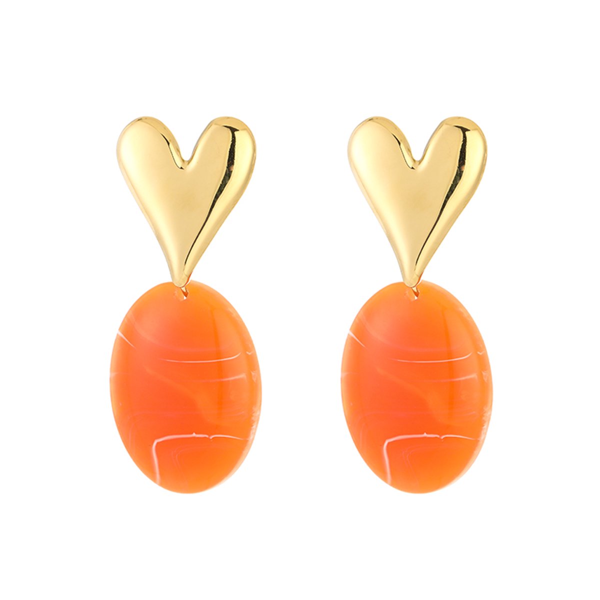 Stainless Steel Sculptural Heart Resin Drop Earrings – Luxe Hart Statement Oorbellen – RVS