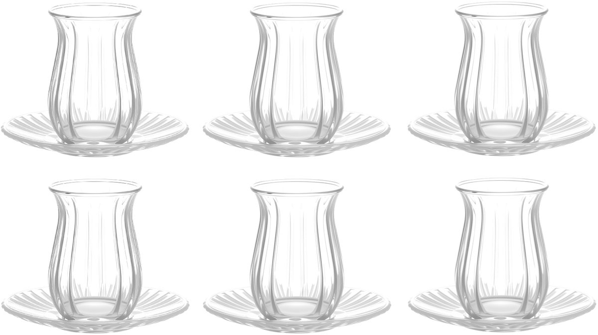 Bricard Sierra | Turkse theeglazen set met onderzetters – 12-Delig – 6-Persoons - 150ml
