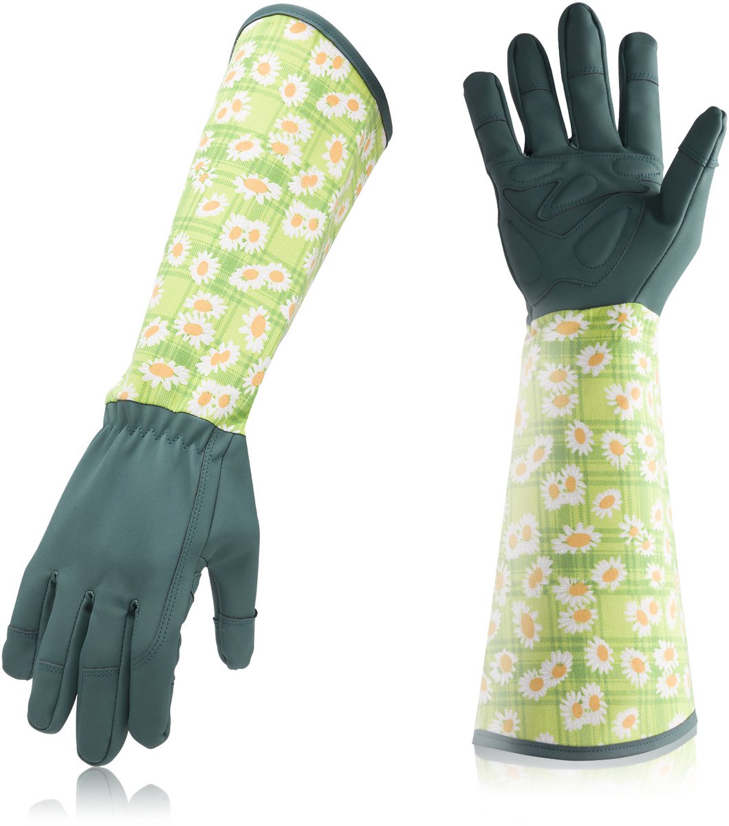 Tuinhandschoenen voor Vrouwen - Doornbestendige Lange Handschoenen Tot Elleboog van Polyester - Verlengde Mouw Ter Bescherming van Onderarm - Flexibel en Comfortabel voor Tuinonderhoud - Groen