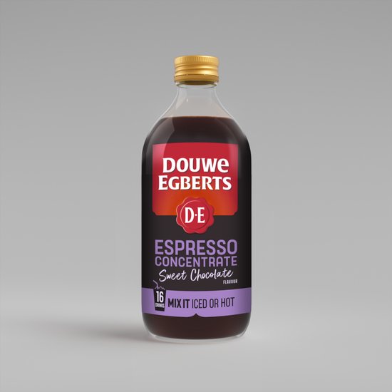 Fles Douwe Egberts espresso concentrate, zoete chocolade smaak, 16 porties.