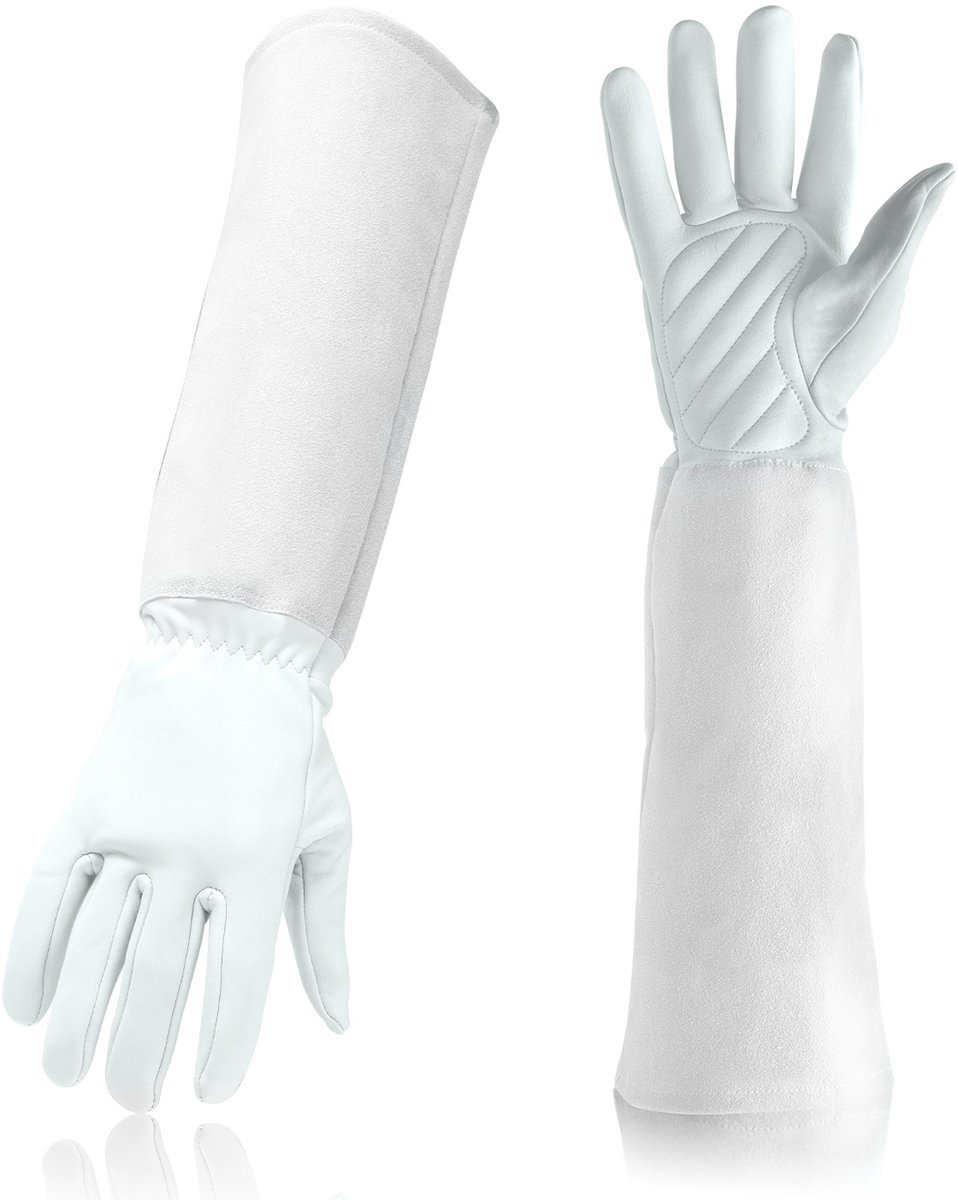 Lange Tuinhandschoenen voor Vrouwen - Doornwerend voor Rozen Snoeien - Schapenvacht Leer Met Prikbestendige Constructie - Verlengde Mouw Ter Bescherming van Onderarm - Flexibel en Comfortabel voor Tuinonderhoud - Wit