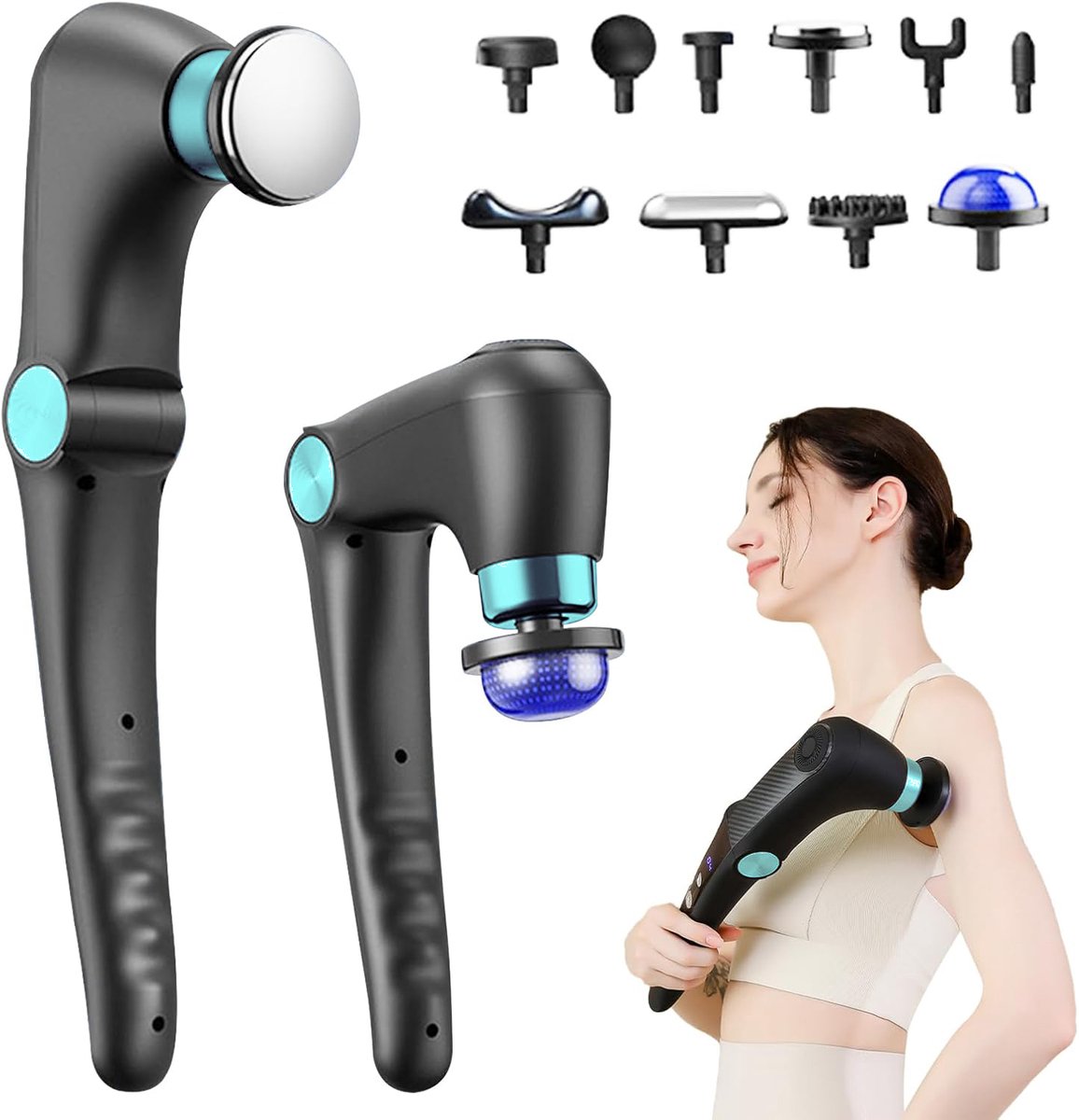 Opvouwbaar Massagepistool Voor Diepe Weefselmassage Met 10 Opzetstukken En Warmtefunctie - Oplaadbare 1500 mAh Batterij Fluisterstil Ergonomische Handgreep - Verlichting Van Spierpijn in Het Hele Lichaam