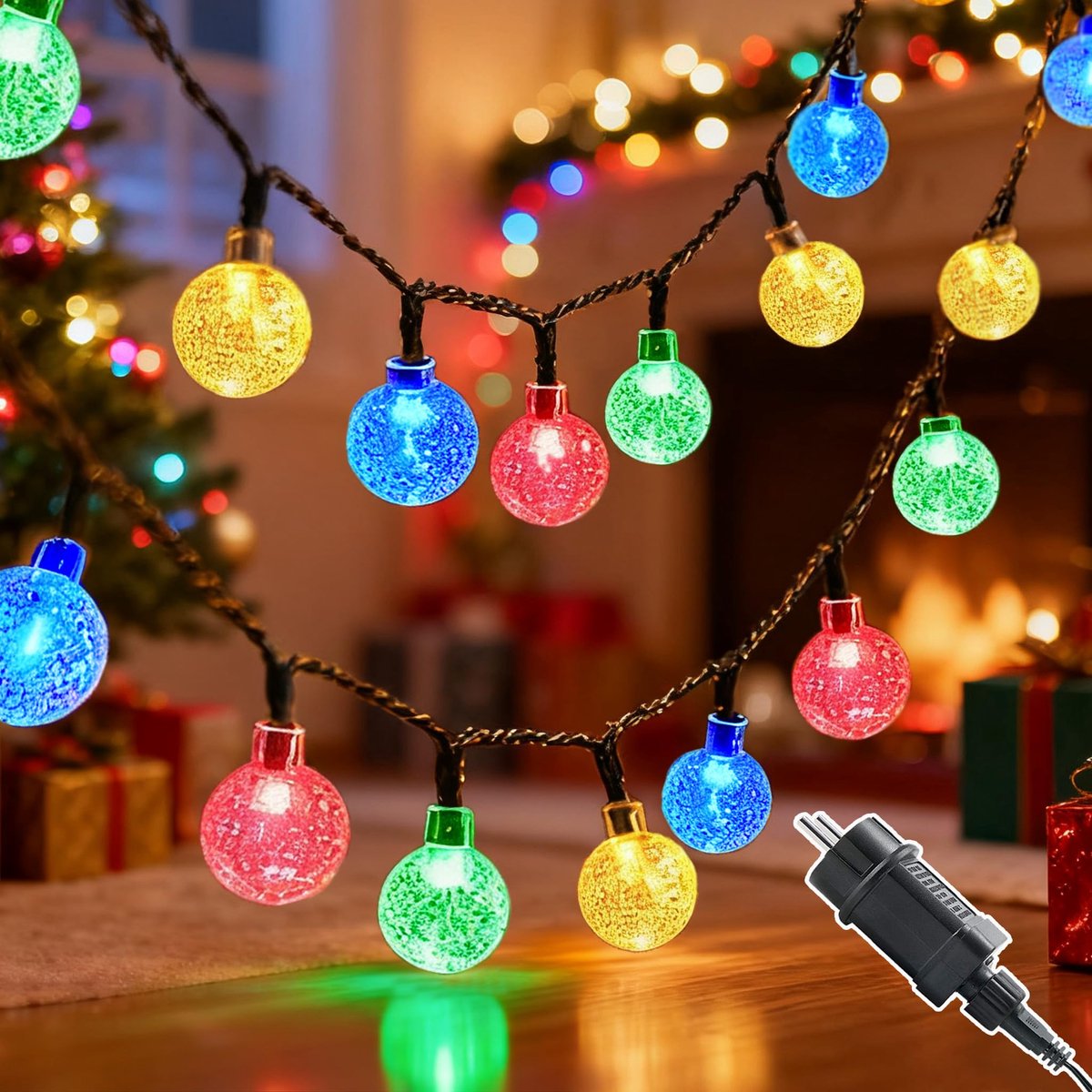 SnelShoppen - Meision LED Lichtsnoer Buiten 20m - Kleurige Bol Kristallen Lichtketting met Stekker + 8 Modi + Timer + IP44 - Perfect voor Tuin, Balkon