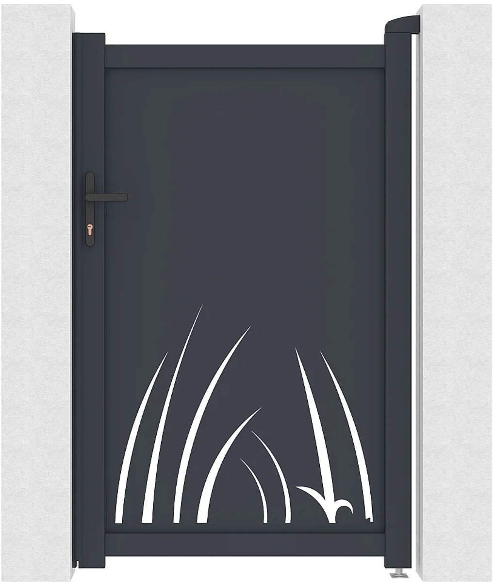 Vente-unique Tuinpoort van aluminium met uitgesneden plantenmotief - B103 x H166 cm - Antr