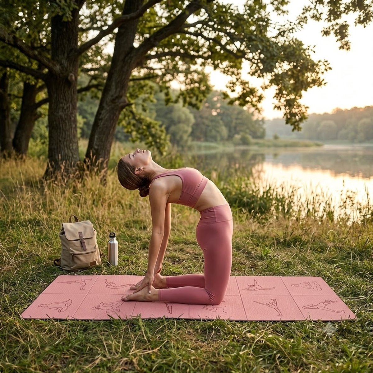 Roze opvouwbare Pilates mat yoga mat unisex 183 x 61 cm 4 mm dik antislip TPE fitness mat reis yogamat voor yoga pilates stretching thuis fitness draagbare trainings mat thumbnail 4