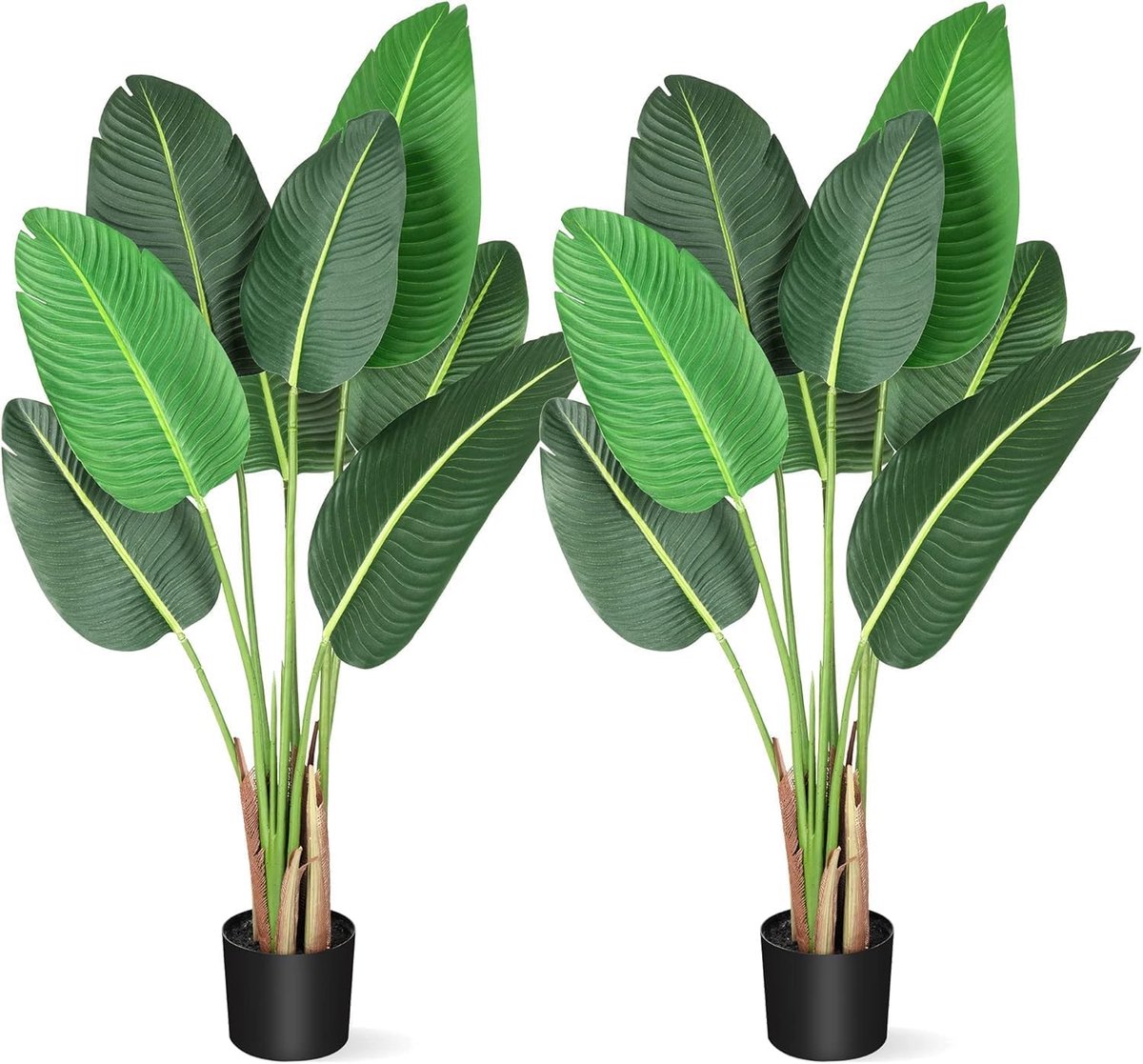 Levensechte kunstparadijsvogel boom – 150 cm hoge kunstpalm met 10 stammen, levensechte binnen- en buitengebruik bananenbladplant in pot voor thuis, kantoor en tuin, set van 2 stuks