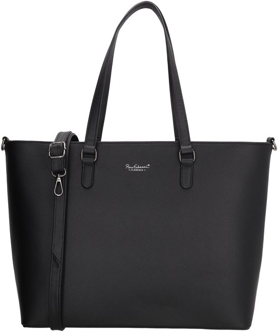 Sac fourre-tout noir Piero Erbacci avec logo argenté et bandoulière réglable.