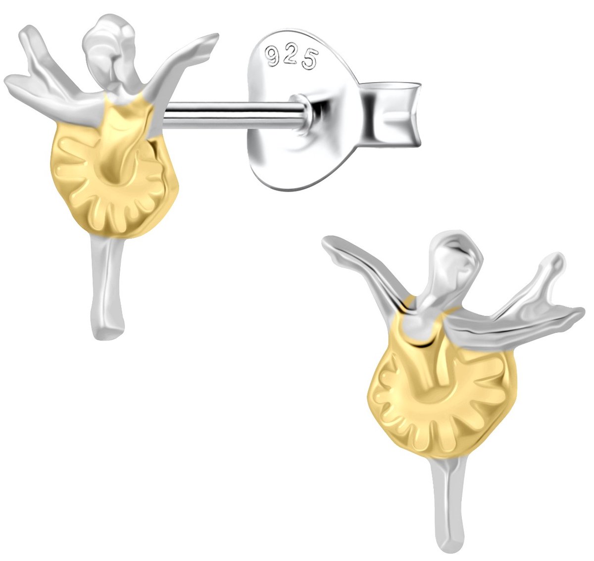 Joy|S - Zilveren ballerina oorbellen - 7 x 9 mm - ballerina danseres - massief - sterling zilver 925 icm gold plated - meisjes oorknoppen