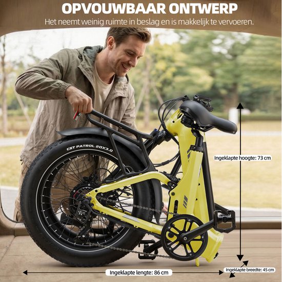 TTGO F7 Elektrische Fiets - 250W Motor - 48V15Ah Accu - 20 Inch Banden Vouwfiets - Max Snelheid 25km/u - Max Bereik 100-120 km - Shimano 7 Versnellingen - Mosterdgeel van TTGO — afbeelding 5