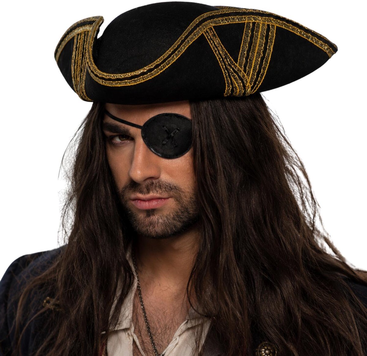 Boland Carnaval verkleed hoed voor een Piraat - zwart - heren/dames - met een ooglapje - verkleden - piraten
