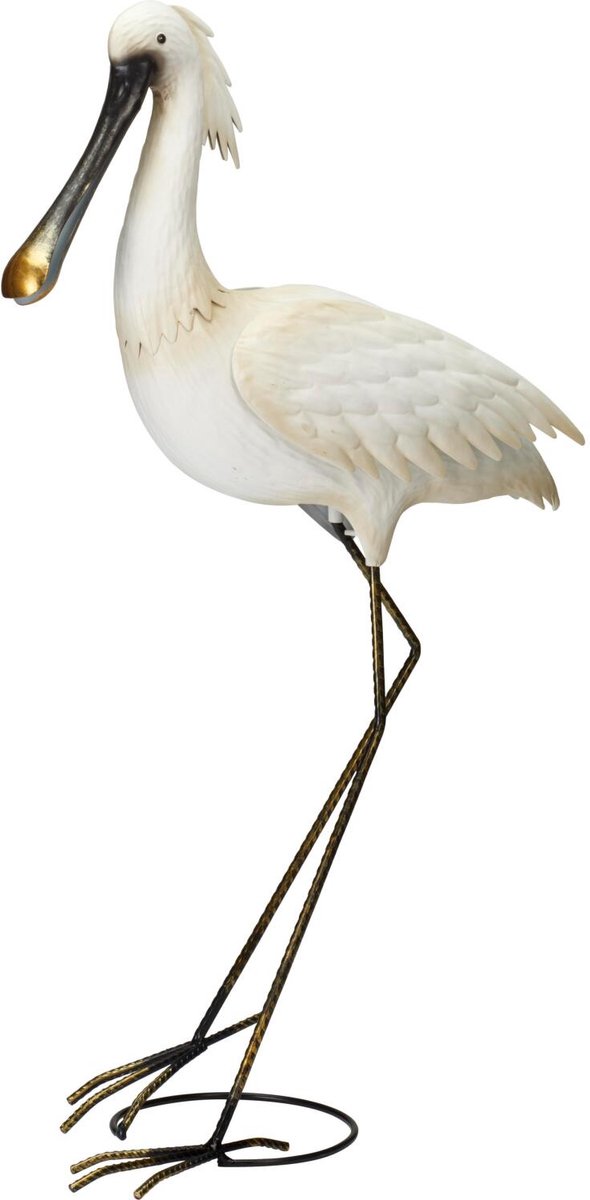 Pro Garden tuin decoratie dier / vogel beeld - Metaal - Lepelaar - 74 cm - buiten - wit