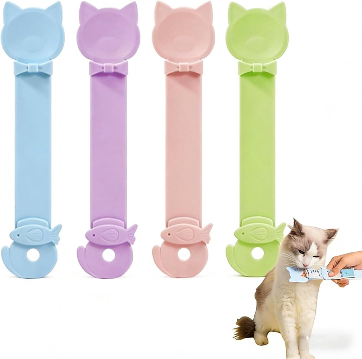 Set van 4 Voedingslepels voor Katten – Handige Dispenser voor Puree, Noodles en Vloeibare Snacks, Makkelijk Schoon te Maken, 6.3 × 26.5 cm, Perfect voor Kattenliefhebbers