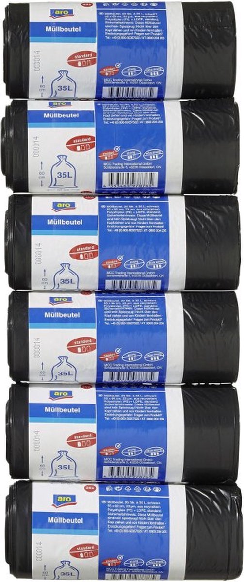 Afvalzak 35 liter - zwart standaard - 6 rollen van 20 vuilniszakken - 55 x 60