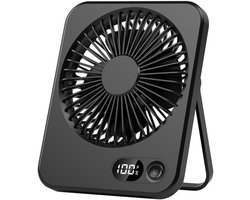 Handventilator - Tafelventilator - Draagbaar - Met LED-display - USB-oplaadbaar - Met inklapbare standaard - Geschikt voor thuis, kantoor, slaapkamer en op reis - Zwart