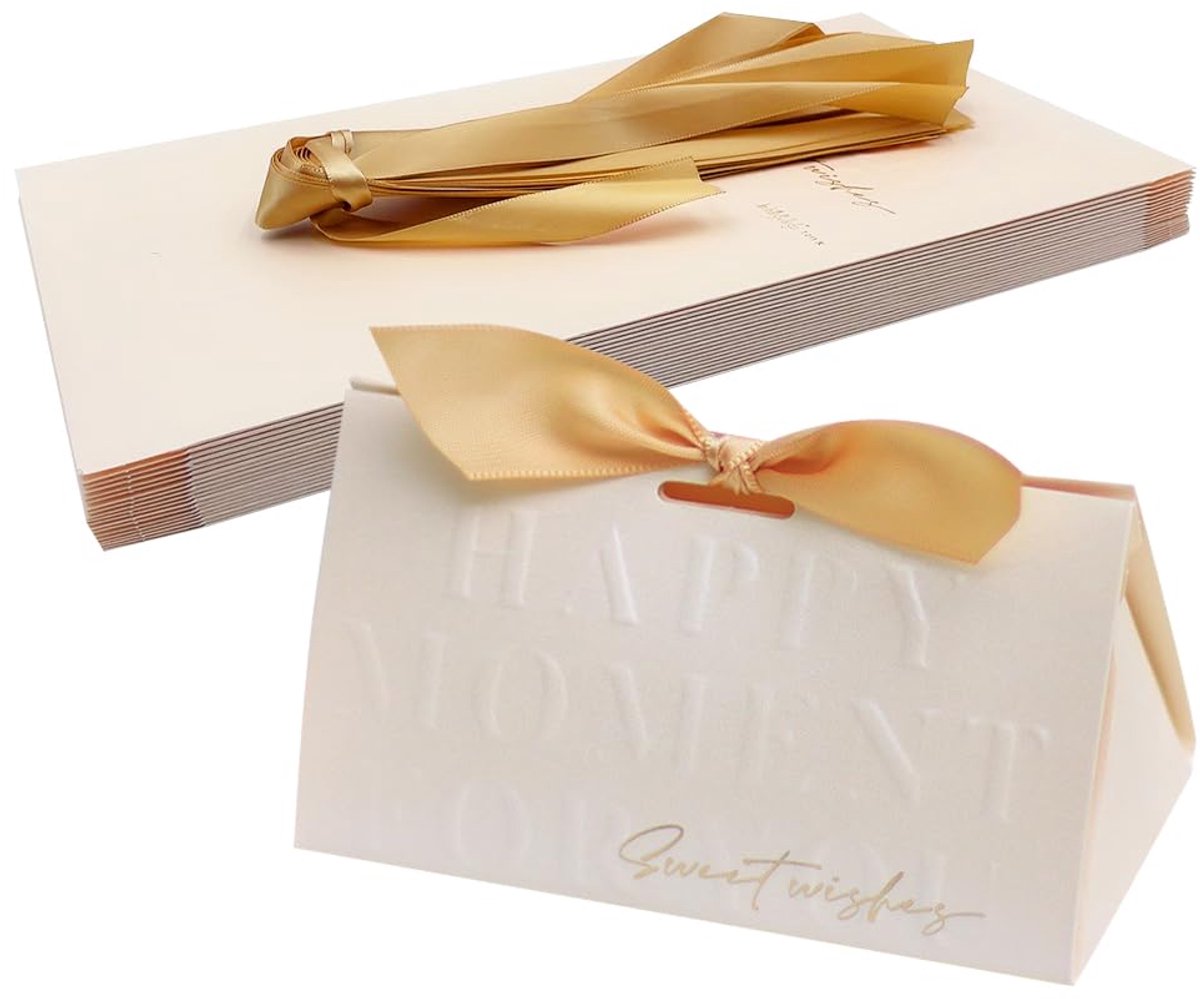 SnelShoppen - 20 Stuks Vierkante Geschenkdozen van Kraftpapier met Lint, Perfect voor Bruiloft, Verjaardag, Party Favor en Creatief Gebruik in Champag