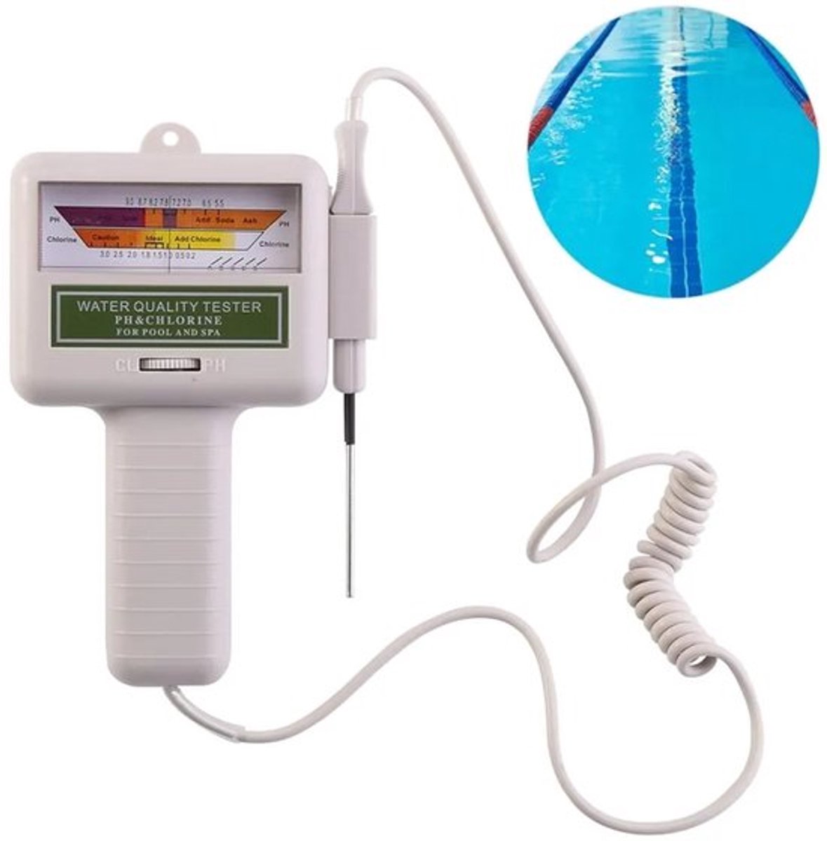 Deze 2-in-1 pH-meter is een draagbare elektronische waterkwaliteitsmeter, geschikt voor zwembaden, aquariums en pleinen.
