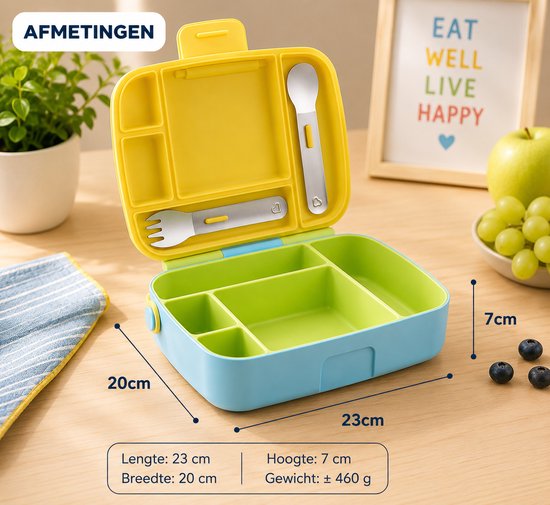 Munchkin Bento Lunch Box - Broodtrommel - Brooddoos voor Kinderen - Inclusief RVS Bestek - Vaatwasserbestendig - Vanaf 18 Maanden - Groen/Blauw van Munchkin — afbeelding 3