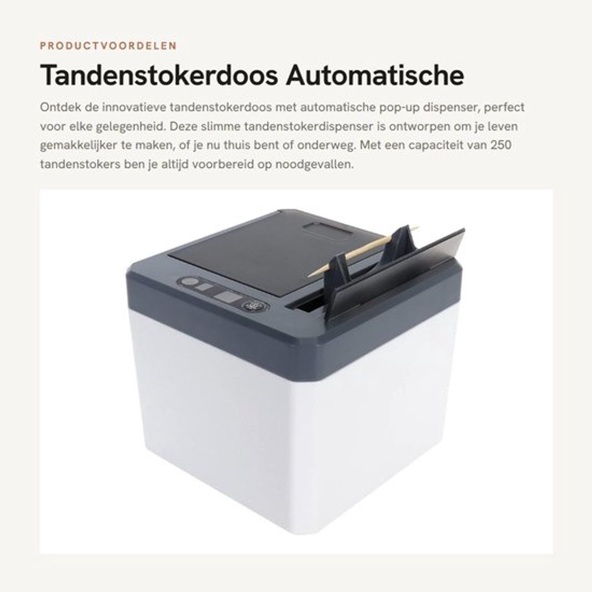 Tandenstokerdoos Automatische Dispenser - Intelligente Inductie - Grote Capaciteit 250 Stuks - Infraroodsensor - Sluit Automatisch - ABS Materiaal - Tandenstokerdispenser
