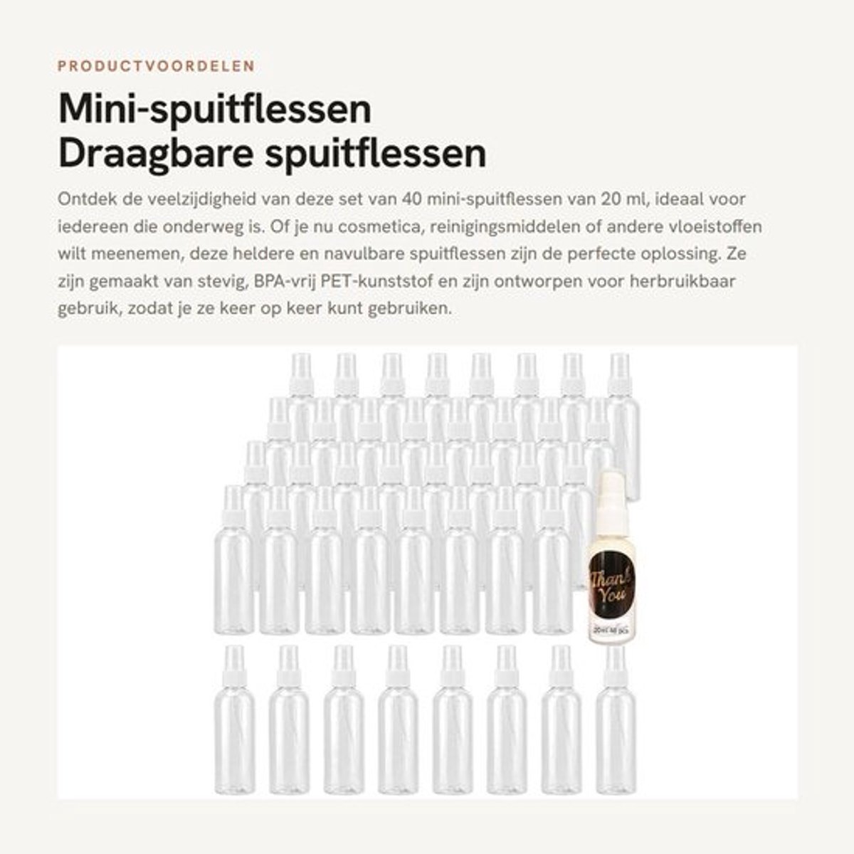Spuitfles 20 ml - 40 Stuks - Draagbare Mini-Spuitflessen - Lekvrij Ontwerp - PET-Kunststof - Herbruikbaar en Duurzaam - Nevelspuit