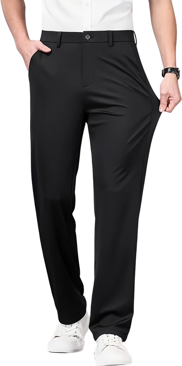 Currero Pantalon Heren Chino Regular Fit Golfbroek Nette Broek Met Elastische Tailleband Volwassenen L Zwart