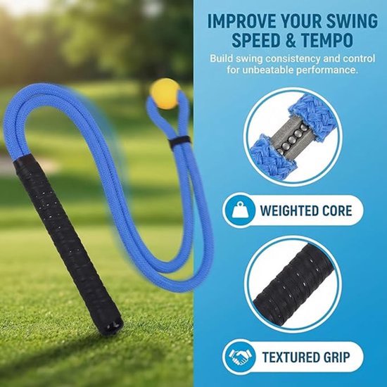 De Blue Golf Rope Swing Trainer is een professioneel trainingshulpmiddel dat is ontworpen om de swingsnelheid, het ritme, de flexibiliteit en de kracht te verbeteren. Geschikt voor warming-ups en oefeningen, van Merkloos — afbeelding 5