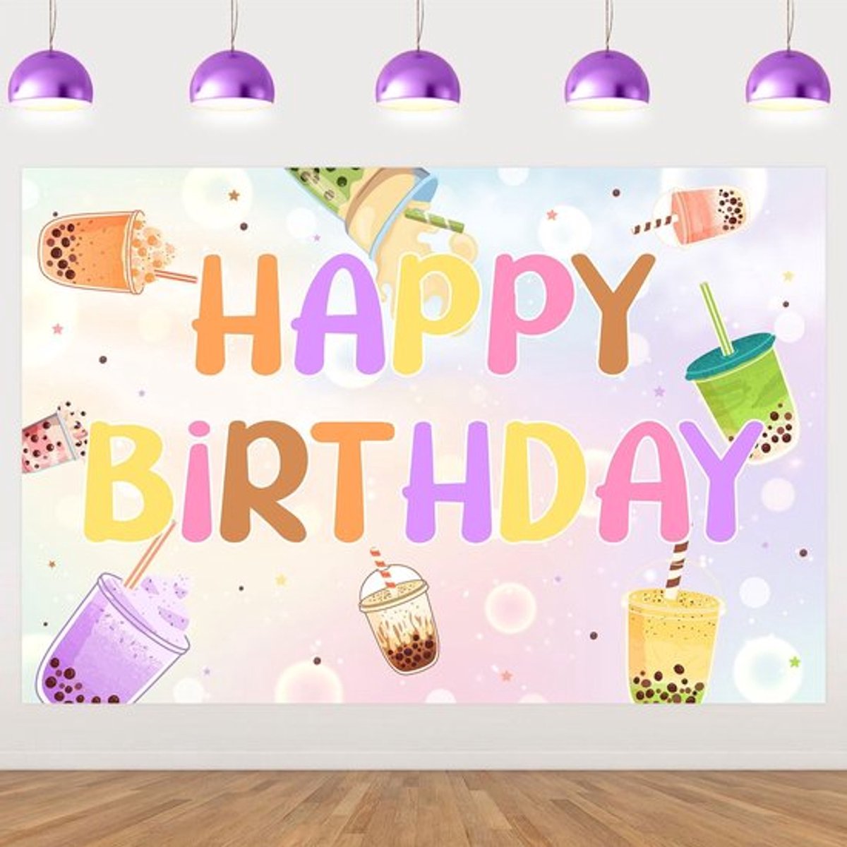 Bubble Tea Decoraties - Gelukkige Verjaardag Achtergrond - Foto Achtergrond - Lichte Materiaal - 1,5 m - Perfect voor Feestjes - Feestdecoraties