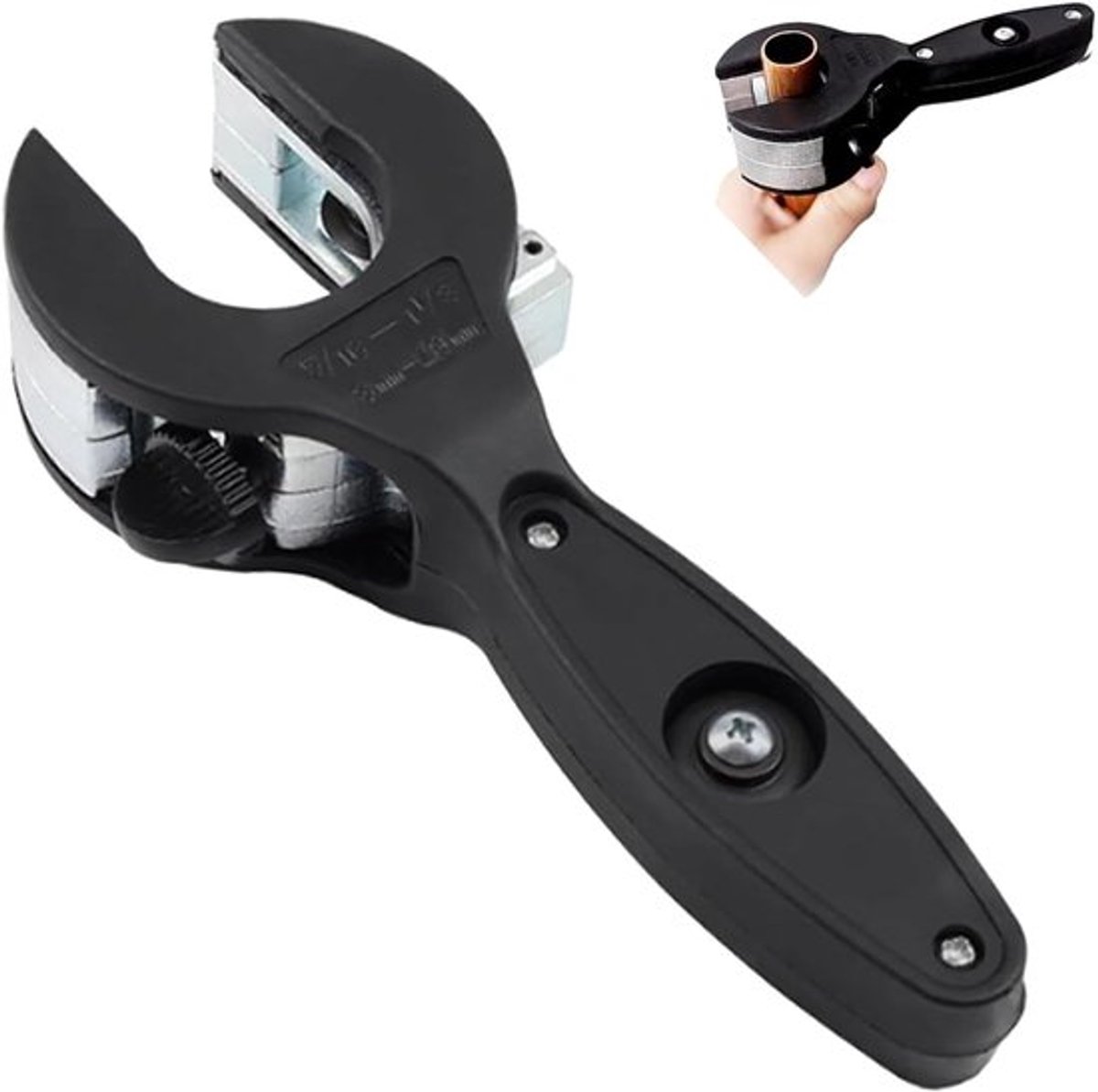 Verstelbare ratelbuissnijder voor pijpreparaties van 5/16 inch tot 1-1/8 inch, koperen buissnijder, 2-in-1 buissnijder, PVC, zacht metaal.