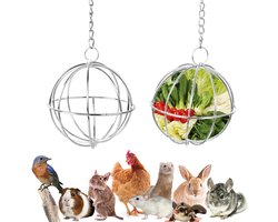 Set van 2 Rvs Voederballen met Hanghaken voor Cavia's, Hamsters en Konijnen - Ideaal voor Hooi en Snacks, 8 cm