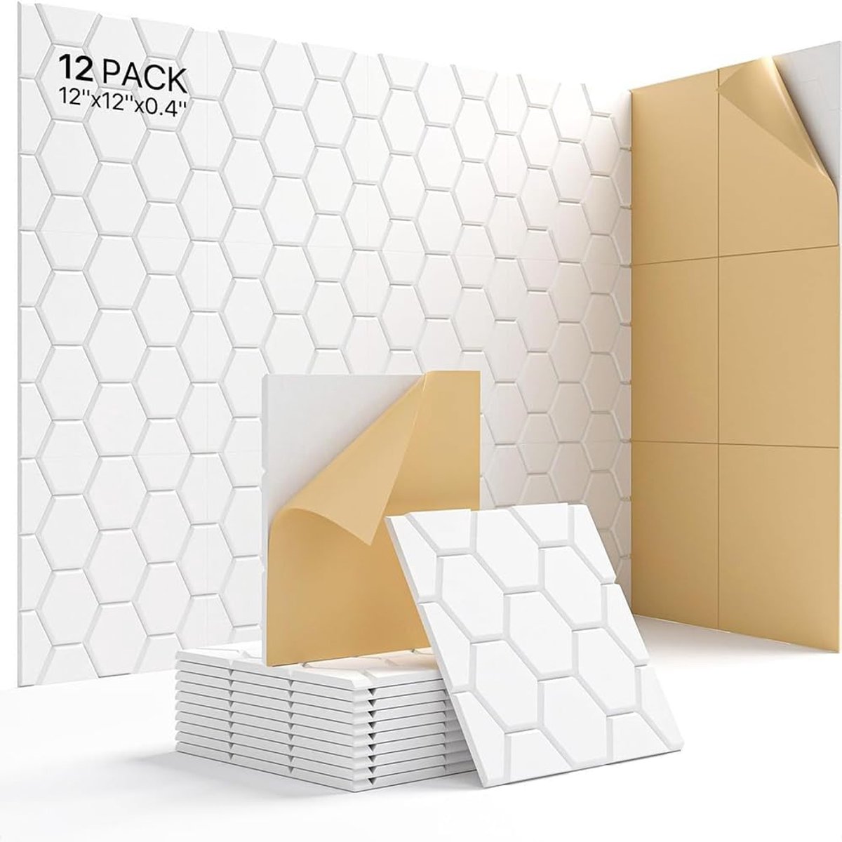 SnelShoppen - 12 Stuks Zelfklevende Akoestische Panelen 30x30 cm, Geluidsabsorberend voor Gaming Room, Thuiswerkplek, Wit, Eenvoudig te Installeren