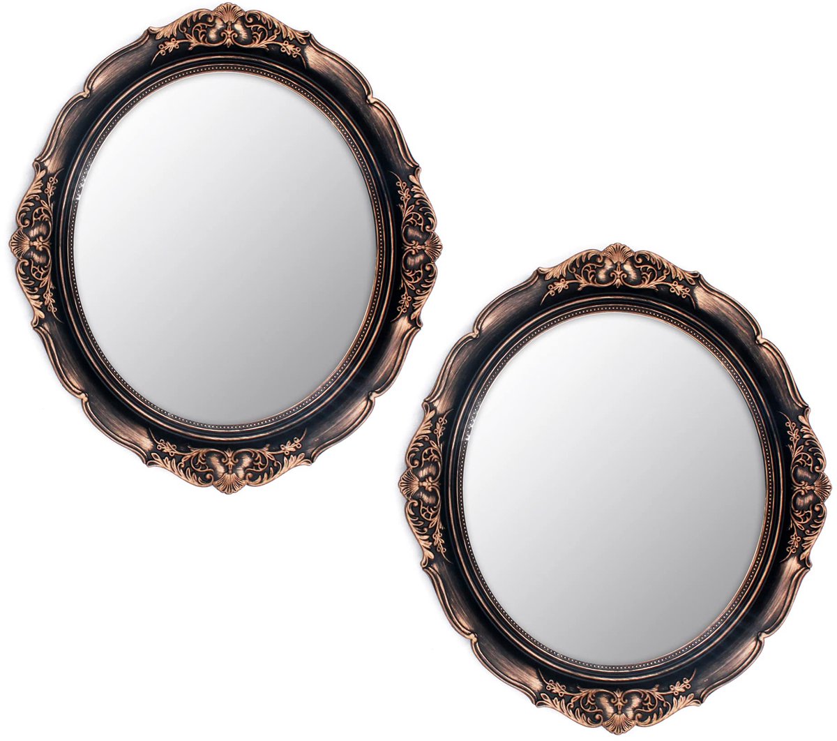 SnelShoppen - Vintage Ovale Wandspiegel 33,3 x 37,6 cm - Decoratieve Hangspiegels voor Slaapkamer en Woonkamer - Gouden Spiegels 2 Stuks voor Dressoir