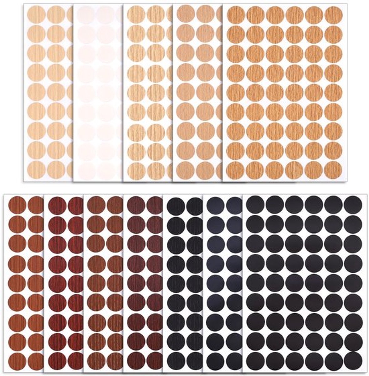 Schroefdeksel 648 Stuks - Zelfklevende PVC Stickers - Ronde Doppen - 12 Kleuren - 2,1cm Diameter - 21x14,5cm Vel - Meubelstickers