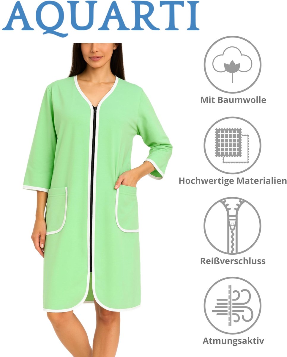 SnelShoppen - Dames Badjas met Rits 3/4 Mouwen Lichte Lichtgroen XXL - Comfortabele Kamerjas voor Thuis, Wellness, en Ontspanning
