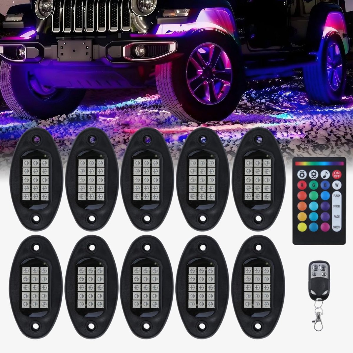 DREAMIZER 10 Pods RGB LED Rock Lights met App/Afstandsbediening & Timing & Muziek Modus Rock Lights Kits, Waterdicht - ShopVlot