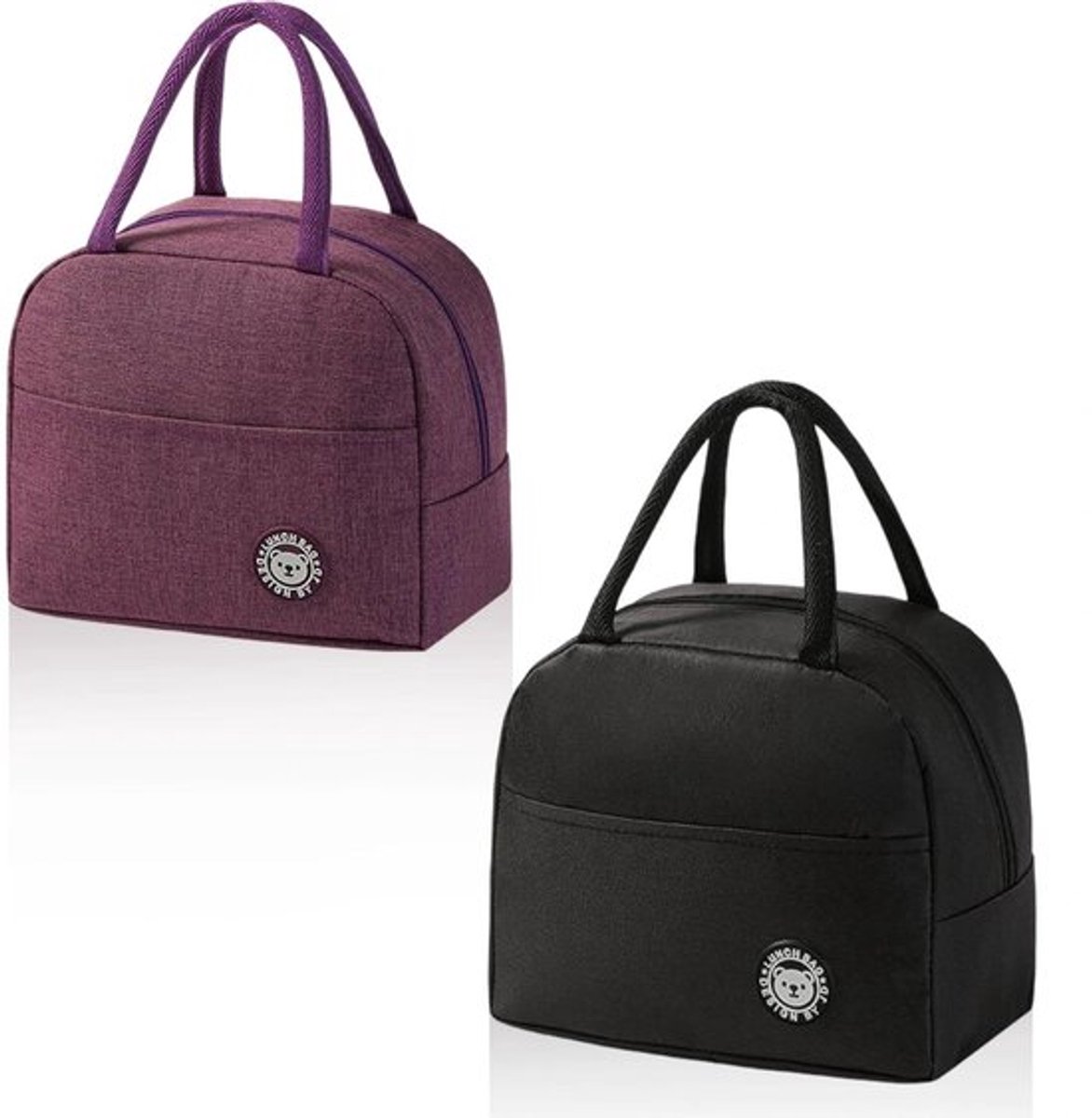Lunchtas Set van 2 - Zwarte/Paarse Koeltas - Mini Koeltassen - Geschikt voor Bedrijven/Scholen - Met Zijzakken - Twee Zijhandgrepen