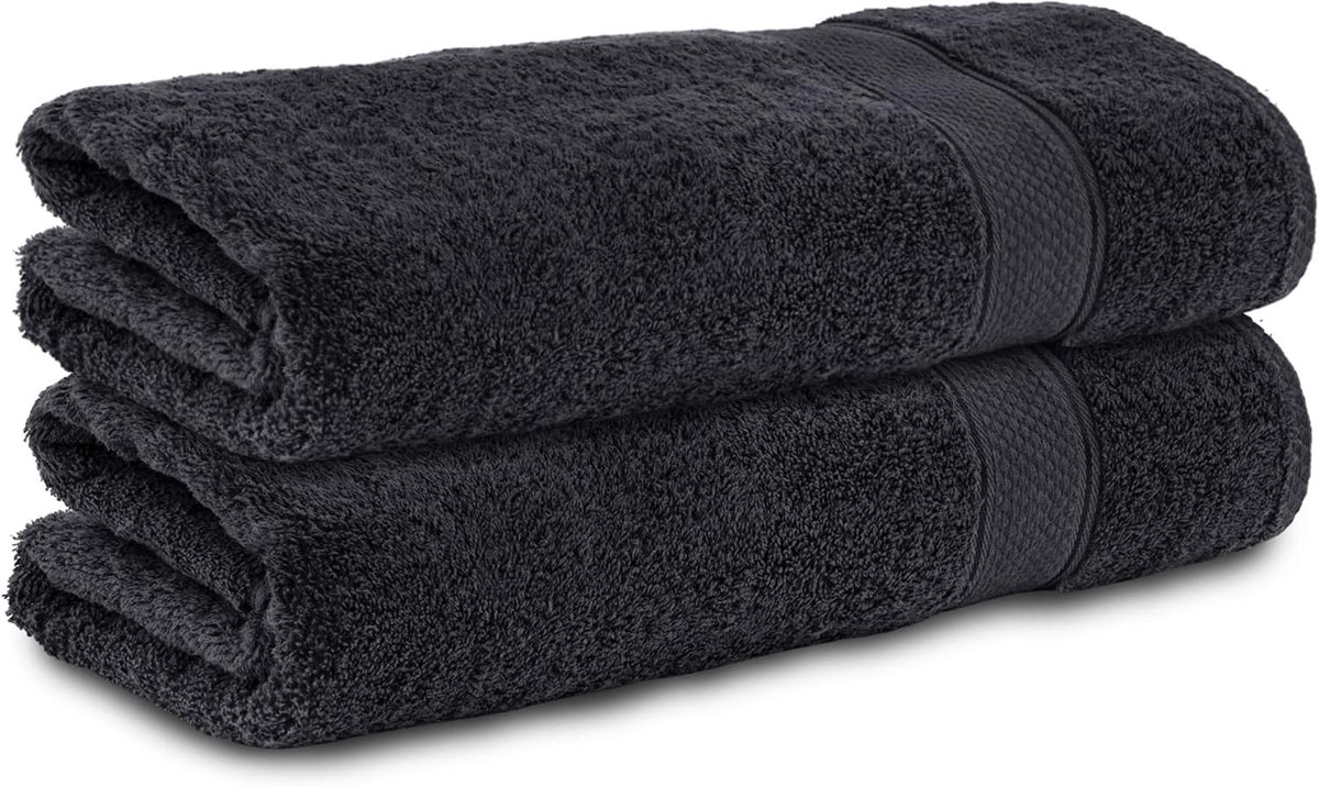SnelShoppen - Set van 2 Handdoeken 50x100 cm, 100% Katoen, Zacht en Sterk Absorberend, Voor Badkamer, Douche, Spa en Gastentoilet, Zwart