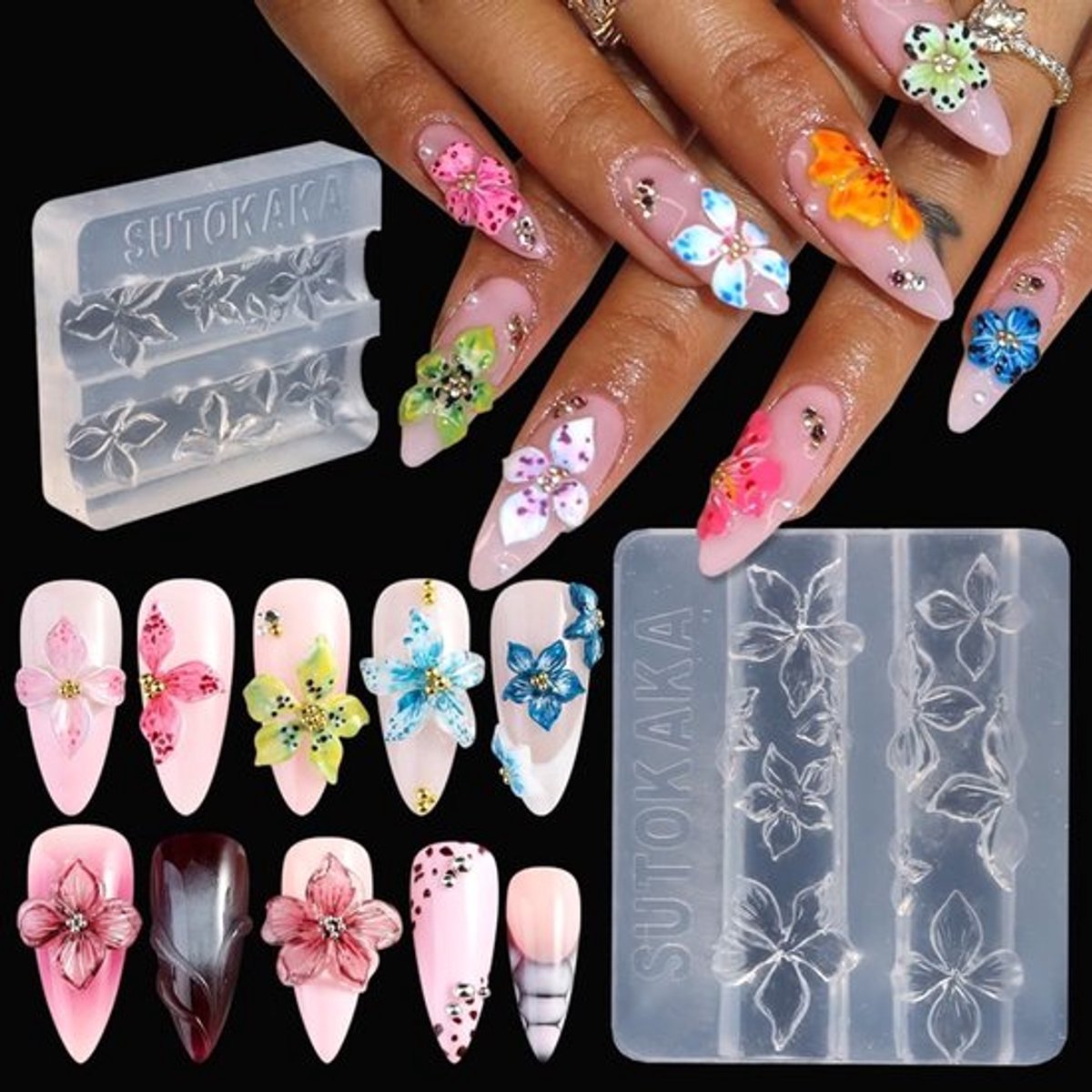 Siliconenvormen 3D Bloemen - Nagelkunst Accessoires - DIY Nagelvormpjes - Transparante Siliconen - Hoogwaardige Kwaliteit - Nauwkeurige Embossed Bloemen