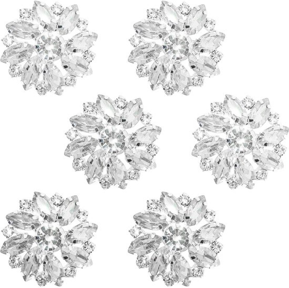 Strass Knopen 6 Stuks - Kristallen Bloemknoppen - Naaien op Kleding - Ambachten - Bruiloft/Feest - Unieke Strassstructuur - Decoratieve Knopen