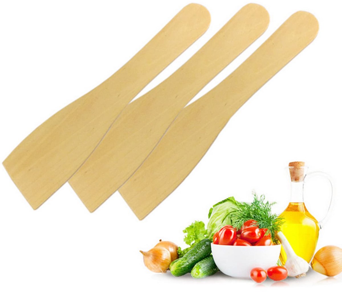 SnelShoppen - Set van 8 Houten Spatula's, Kleine Non-Stick Keukenhulpen (21cm x 5cm), Duurzaam en Milieuvriendelijk, Ideaal voor Koken en Bakken