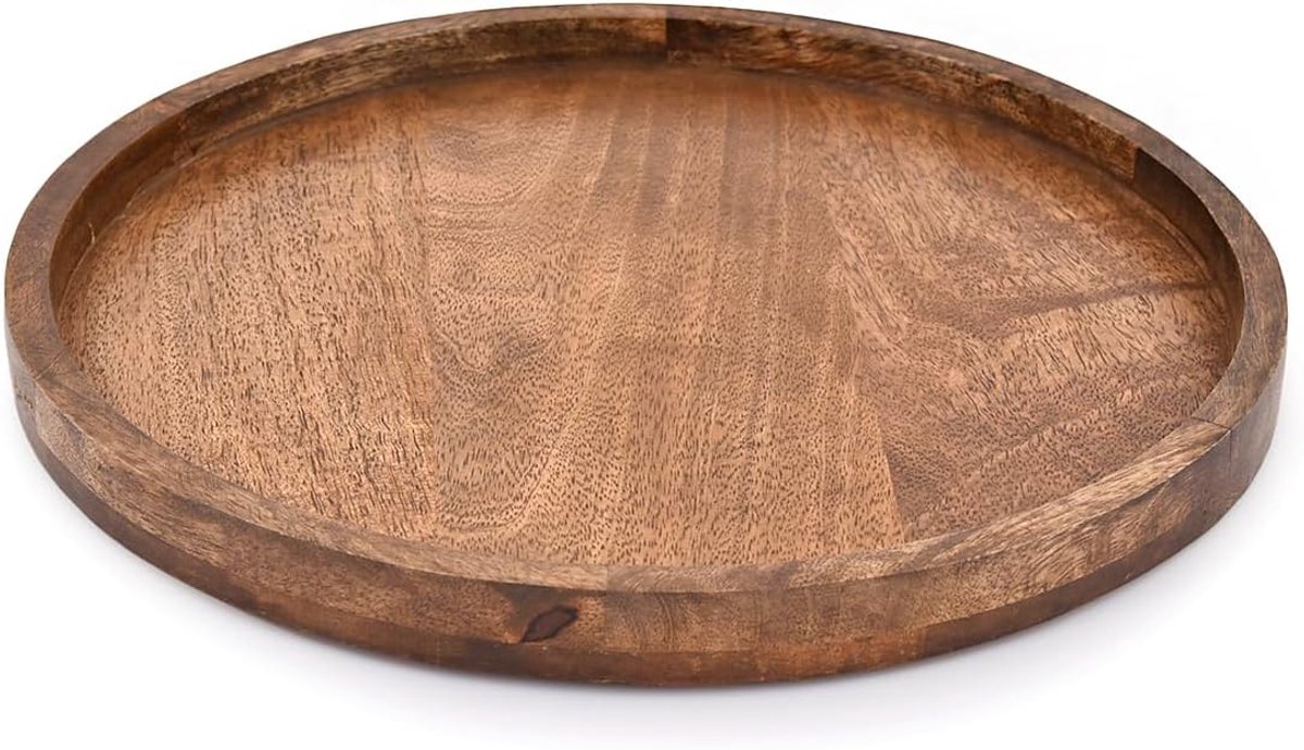 SnelShoppen - Ronde houten decoratieve kandelaar lade voor salontafel centerpieces - Moderne boerderij huisdecoraties - 30,48 cm x 30,48 cm x 2,54 cm