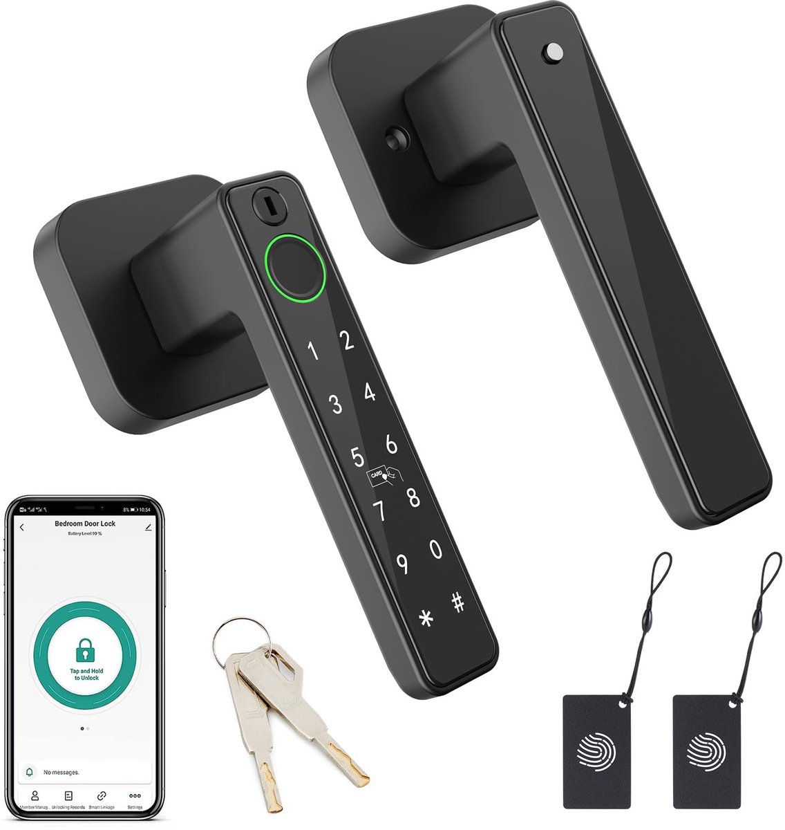 SnelShoppen - FITNATE Slim Vingerafdrukdeurslot 5-in-1 Mat Zwart - Biometrisch Deurslot met Vingerafdruk, App, IC-kaart, Code en Sleutel - Eenvoudig t